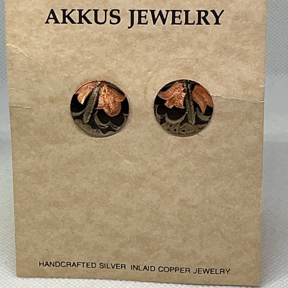 AKKUS Handcrafted Silver Inlaid Copper Round Post Earrings